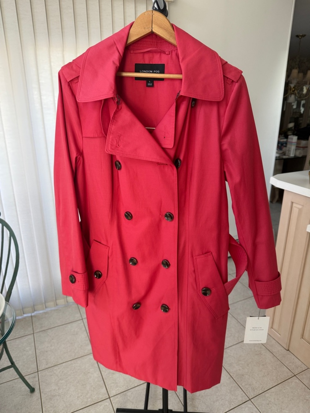 London Fog Women's Coral-Red Double-Breasted Trench Coat